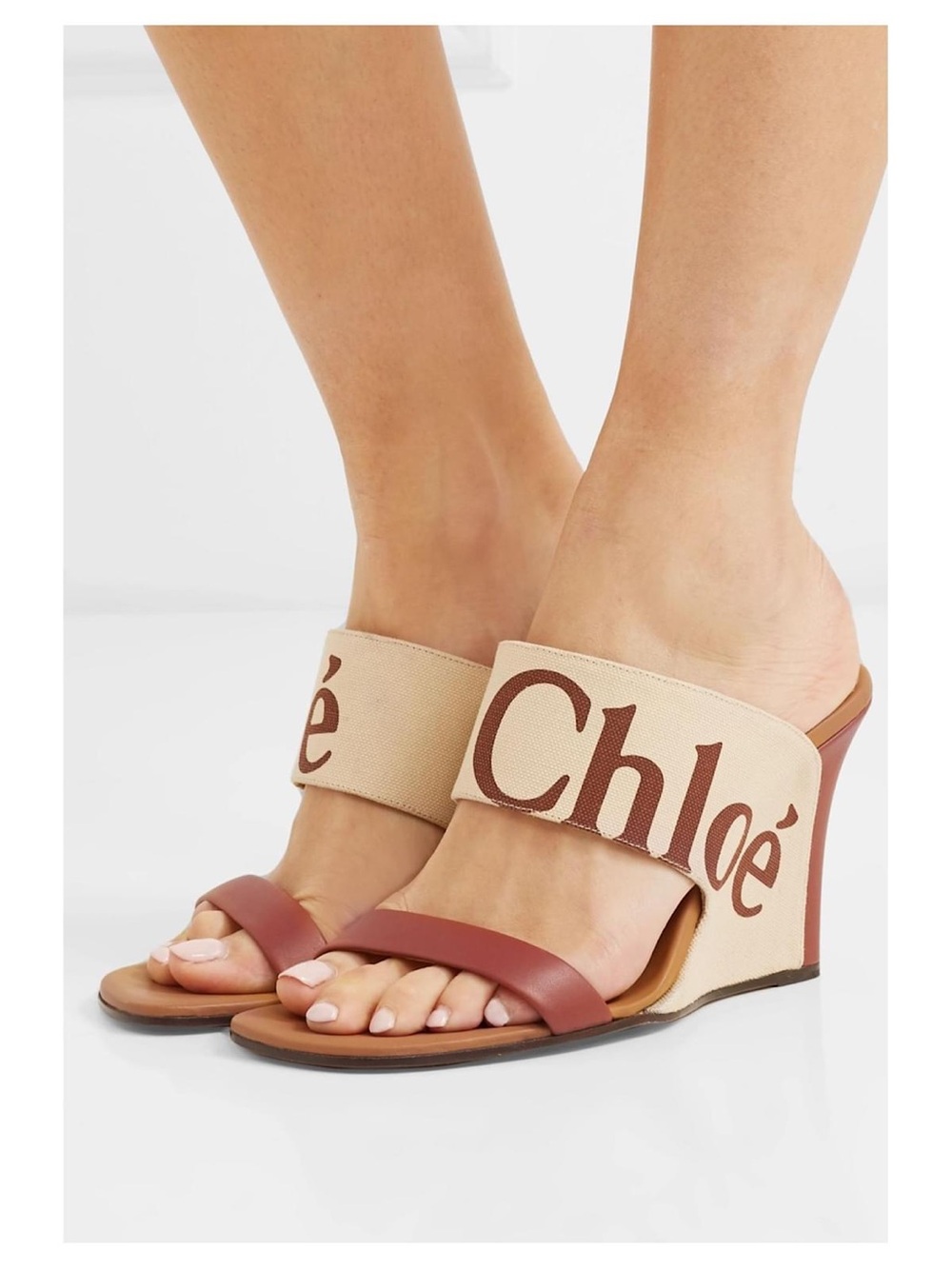 Chloè Logo Canvas Wedge Slide Sandals